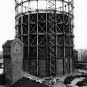 historisches schwarz-weiß Bild des Schöneberger Gasometers.